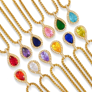 Collar vintage francés de acero inoxidable con colgantes de gota de circonita multicolor