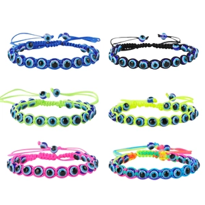 Handmade Evil Eye Braided Bracelet For Women Men Adjustable Resin Stainless Steel Bead Lucky Nazar Eye String Hand Jewelry