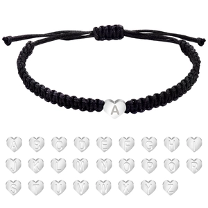 Stainless Steel Heart Letter Braided Bracelet Minimalist Initial Charm Hand Woven Rope Bracelet Valentine Mother Gift Jewelry