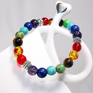 Detailed close-up of colorful beaded bracelet with turquoise and alloy spacer beads