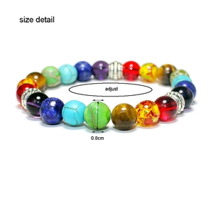 Adjustable natural tiger eye and obsidian beaded bracelet with 8mm multi-color stones