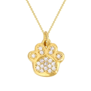 Pendentif patte de chat doré plaqué or serti de zircons blancs sur chaîne fine