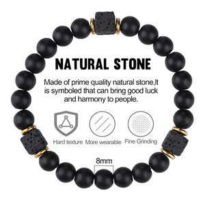Natural Tiger Eye Lava Stone Beaded Bracelet For Women Men Yoga Energy Chakra Adjustable Braided Cord Magnetic Couple Bracelet