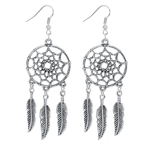 Juego de Pendientes y Collar Bohemio Vintage con Atrapasueños y Plumas Joyería de Aleación con Resina Turquesa Mujer
