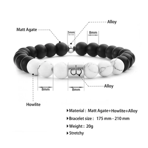 Tableau des tailles détaillé pour le bracelet en agate mate et howlite blanche
