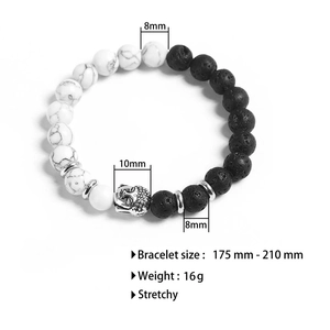 8mm Witte Turkoois en Lavasteen Boeddha Armband met Elastische Band voor Mannen