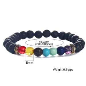 7 Chakra Lava-Armband mit 6mm bunten Perlen und verstellbarem Band 18-23cm