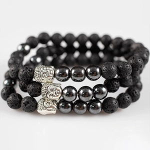 Natuurlijke Vulkanische Lavasteen Witte Turkoois Tijgeroog Kralen Armband Met Zilveren Boeddha Hoofd Legering Elastische Kralenarmband Sieraden Voor Heren Dames