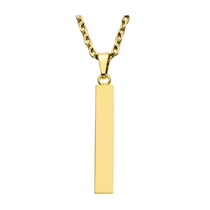 Detailaufnahme einer minimalistischen goldenen Rechteck-Halskette mit poliertem Finish