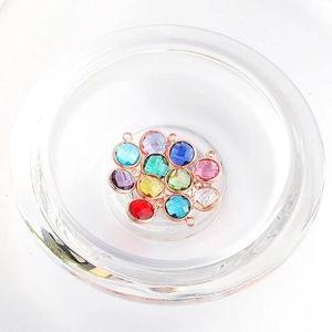 Colorful round faceted birthstone glass pendants with gold metal frames for DIY jewelry