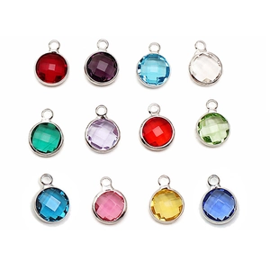 Set of 12 faceted birthstone crystal charms with silver metal bezel for DIY jewelry
