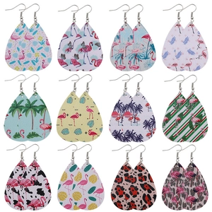 Bohemian Lightweight PU Leather Teardrop Earrings For Women Flamingo Leopard Print Tropical Summer Summer Drop Earrings Jewelry
