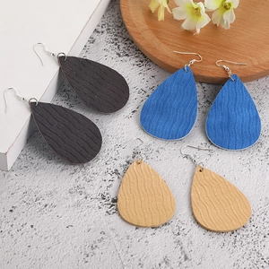 Women Waterdrop PU Leather Drop Earrings Wave Texture Handmade Alloy Hook Teardrop Earrings Fashion Jewelry Accessory