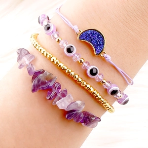 Boho-Armband-Set mit violettem Amethyst und Evil Eye Perlen für Damen und Herren