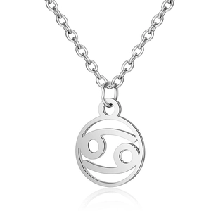 Collier signe du zodiaque Cancer en acier inoxydable poli avec pendentif argenté
