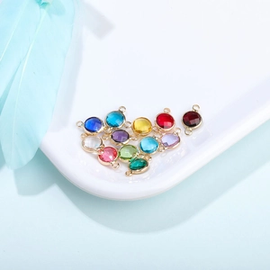 Pietra Natales Vetro Cristallo Ciondoli Tondo Sfaccettato Doppio Occhiello Rame Connettori per Gioielli per DIY Bracciale Collana Fai Da Te Componenti