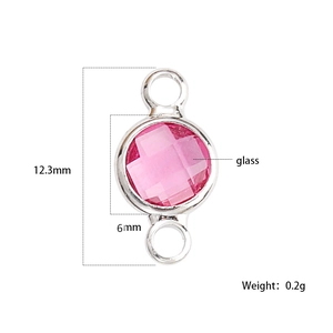 Rosa 6mm Glas-Geburtsstein-Anhänger mit zwei silbernen Ösen für DIY-Schmuck