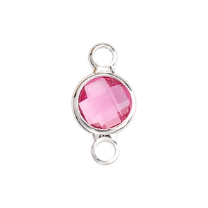 Detailansicht Geburtsstein-Verbinder in Rosa mit silbernen Ösen für DIY-Schmuckherstellung
