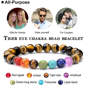 Chakra-Armband mit Tigerauge, Lavastein und sieben farbigen Energie-Edelsteinperlen