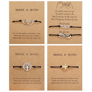 Bracciale in Cordino Cerato Tessuto a Mano Per Uomo Donna Pendente in Lega Albero Della Vita Tartaruga Cuore Infinito Bracciale Dei Desideri Regolabile Gioielli