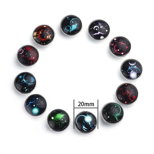 Set of 12 zodiac 20mm glass cabochons with galaxy pattern for DIY snap jewelry
