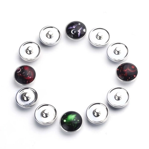 Set of 12 glass snap buttons with 12 zodiac galaxy designs for DIY jewelry making