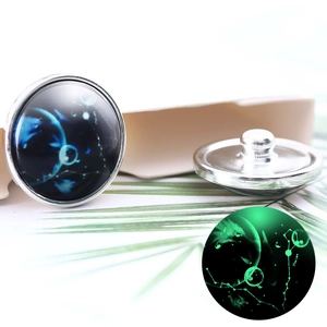 Luminous 20mm glass cabochon snap button with a glow in the dark zodiac constellation design