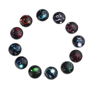Set of 12 vintage 20mm glass cabochons with colorful 12 zodiac galaxy constellation patterns