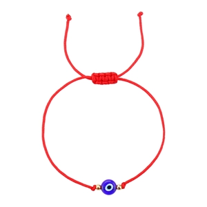 Bracciale occhio del diavolo rosso intrecciato con perla blu e cordino regolabile unisex