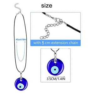 Blue Evil Eye glass pendant necklace with adjustable black wax cord and 5cm extension