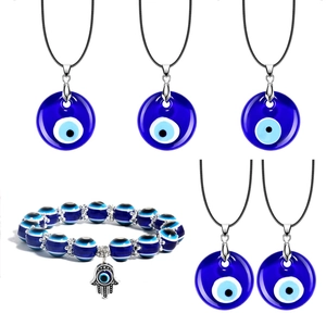 Evil Eye Pendant Necklace With Black Cord For Men Women Protective Nazar Amulet Jewelry Ethnic Round Lampwork Glass Charm