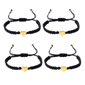 Bracciale Iniziale Intrecciato a Mano Con Ciondolo a Cuore in Acciaio Inossidabile Bracciale Con Lettere Regolabile per Coppie Uomo Donna Regalo Gioielli
