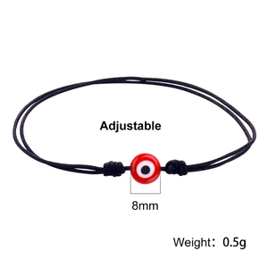 Verstellbares schwarz geflochtenes Evil Eye Armband mit 8mm Perle, Gewicht 0.5g