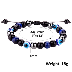 Bracelet ajustable en perles de 8mm avec œil du mal et pierre d'œil de tigre