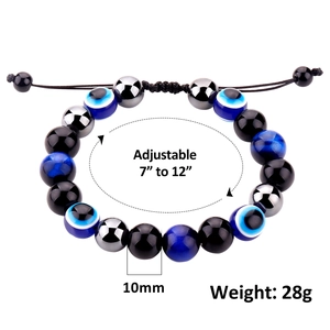 Détail du bracelet œil de tigre et mauvais œil avec perles de 10mm et dimensions