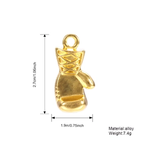 Detailed view of a golden alloy boxing glove pendant with precise size and weight dimensions