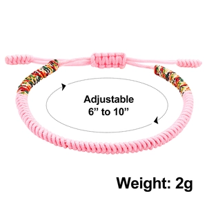 Adjustable pink braided rope bracelet with colorful accents for men and women