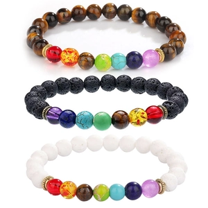 7 Chakra Naturstein Armbänder Lavagestein Tigerauge Heilung Energie Perlen Elastische Seil Yoga Armband Für Damen Herren Schmuck Geschenk