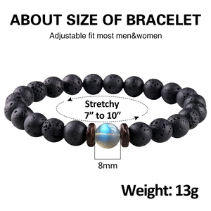 Bracelet en pierre de lave noire de 8mm avec labradorite et perles de bois pour hommes