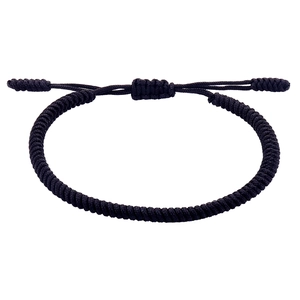 Close-up of black handmade Tibetan knot rope bracelet with adjustable sliding cord