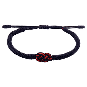 Handmade braided black cord bracelet with red knot and adjustable slide closure