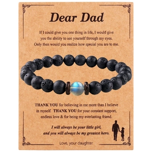 Bracelet en Perles de Pierre de Lave Naturelle Pierre de Lune Obsidienne pour Hommes Avec Carte de Message Cadeau Bijoux pour Père Fils Mari