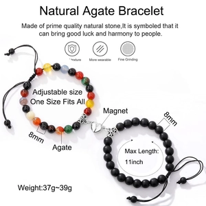 Detail von 8mm Naturstein Magnet-Pärchenarmband mit verstellbarer schwarzer Kordel