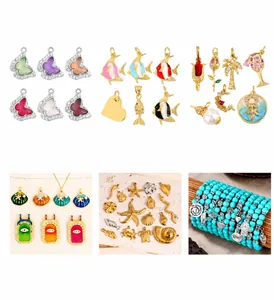 Selection of gold-plated charms, butterfly pendants, and natural stone beaded bracelets