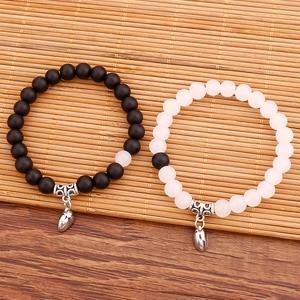 Magnetisches Herz Pärchen Armband Set Naturstein Mattierte Lava Rosenquarz Amethyst Perlen Elastischer Handschmuck Geschenk Für Liebhaber