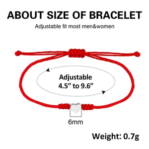 Size chart for adjustable red braided heart bracelet with dimensions and weight specs