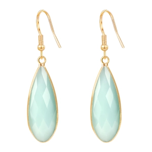 Boucles d'oreilles pendantes dorées avec pierres précieuses facettées vert menthe