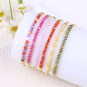 3mm natural stone crystal beaded bracelets set with gold plated clasp and faceted beads