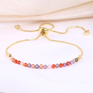 Adjustable Real Gold Plated Copper Faceted Natural Stone Zirconia Bead Bracelet Elegant Box Chain Bolo Bracelet For Women