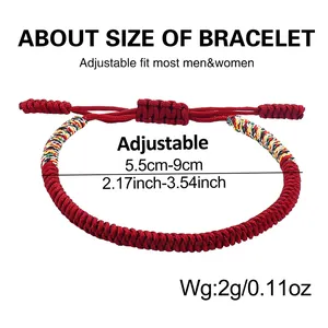 Größentabelle für handgeflochtenes rotes Seilarmband mit verstellbarem 5,5-9cm Durchmesser